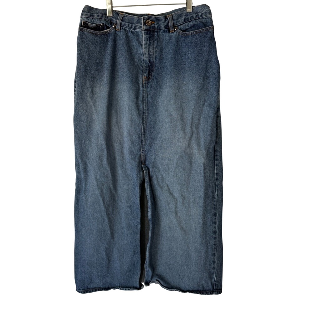 Khaki Sport Denim Jean Skirt Y2k Size‎ 12 Midi Blue Wash Western Cottage